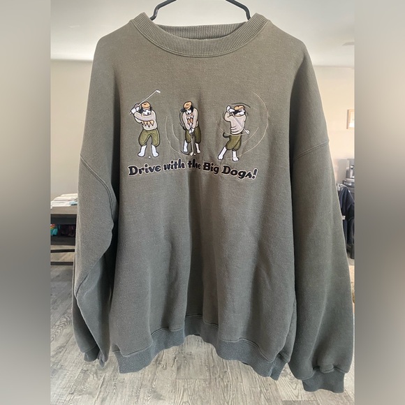Men’s “Big Dogs” Olive Green Golf Graphic Crewneck Sweatshirt - Picture 1 of 4